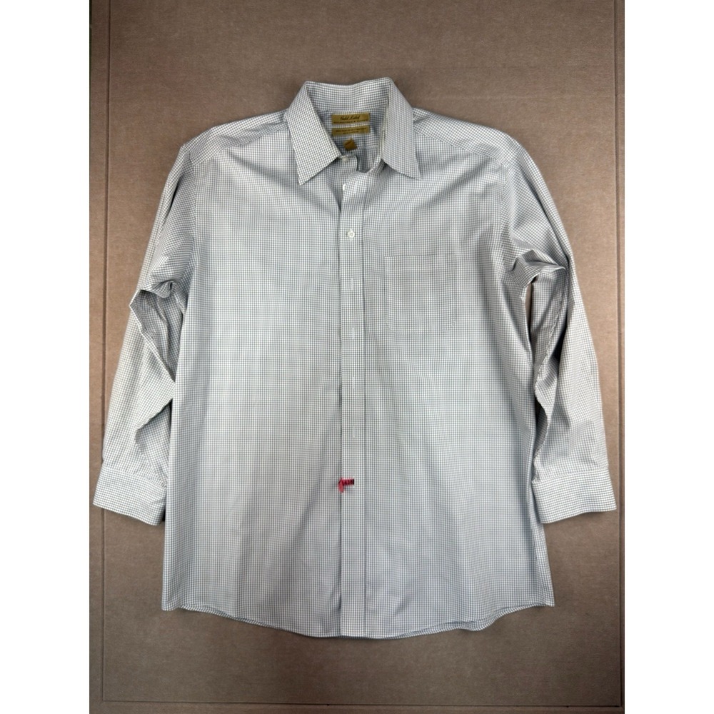 ROUNDTREE & YORKE Gold Label Shirt Men 16.5 34 White check Non Iron Dress Button